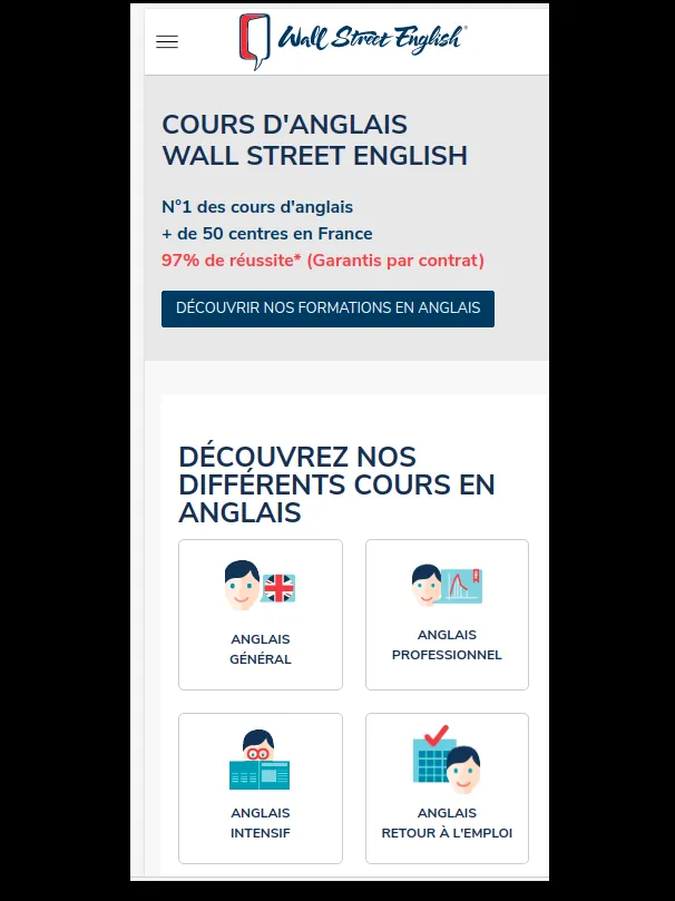 Capture du site mobile Wall Street English